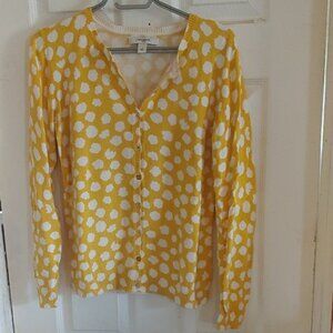 Liz Claiborne Size Medium Yellow and White Polka Dot Button Down Cardigan